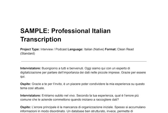 do professional italian transcription and data entry